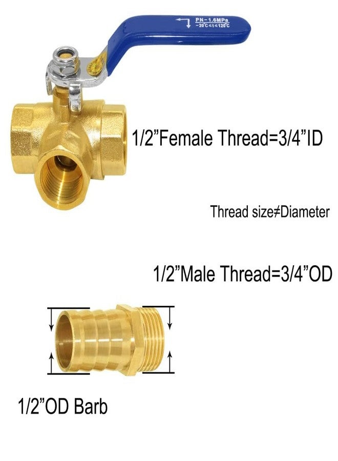 Joywayus 3 Way L-port Shut Off 1/2"G Thread Ball Valve with 1/2" Hose Barb T Shaped Brass Fitting One Switch - Image 3